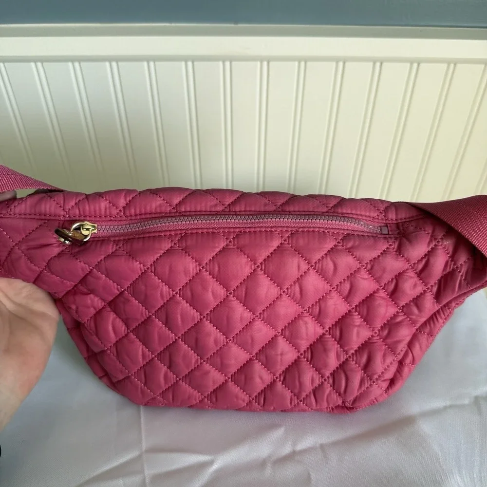 MZ Wallace Zinnia Pink Metro Quilted Sling Fanny Pack Belt Bag Handbag Purse
